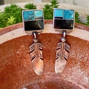 Channel Inlay Feather Earrings by Knifewing Segura Ray Tracey